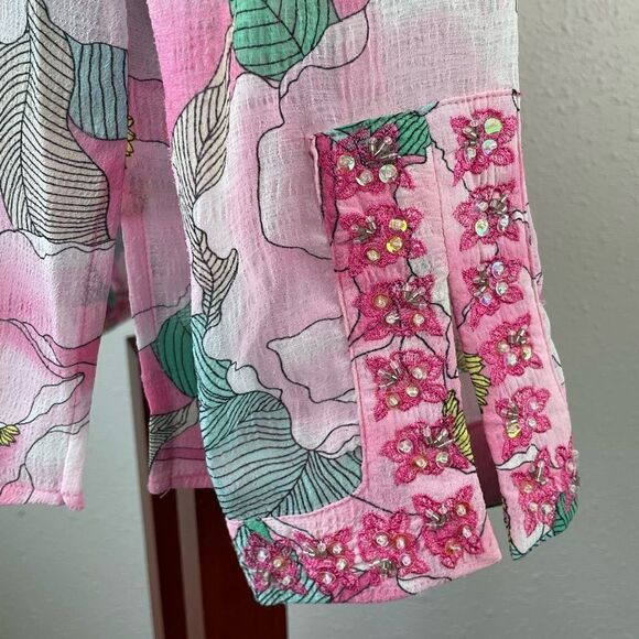 NWT Josephine Chaus Hot Pink Floral Sheer Blouse Size 10 - Picture 6 of 11